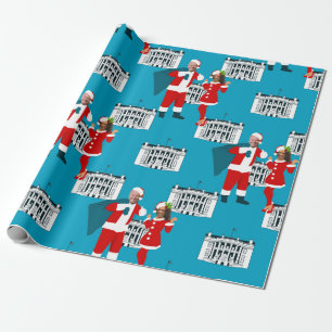 joe biden santa kamala harris blue white house wrapping paper
