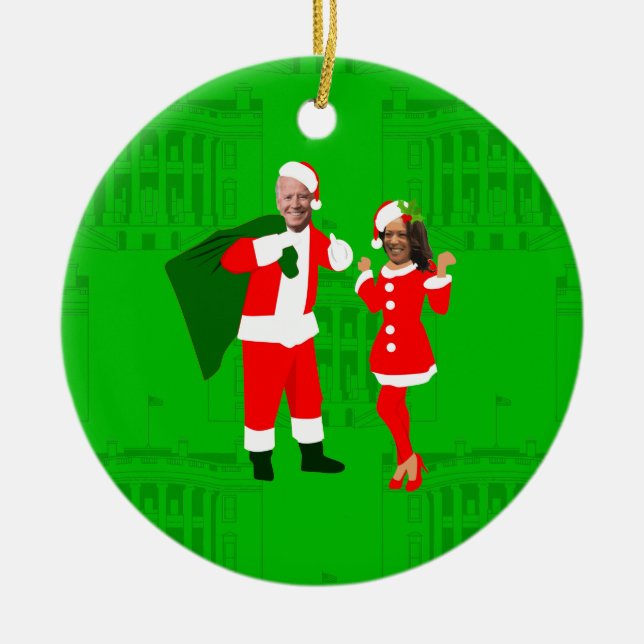 joe biden santa kamala harris christmas ceramic tree decoration (Front)