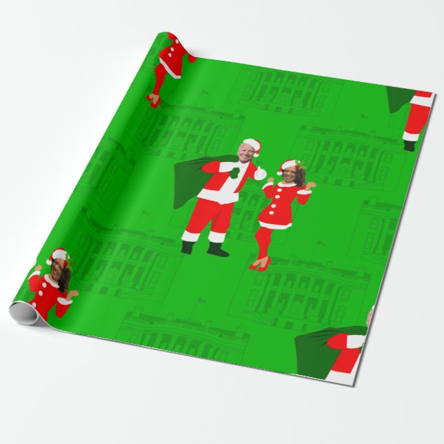 joe biden santa kamala harris christmas wrapping paper (Unrolled)