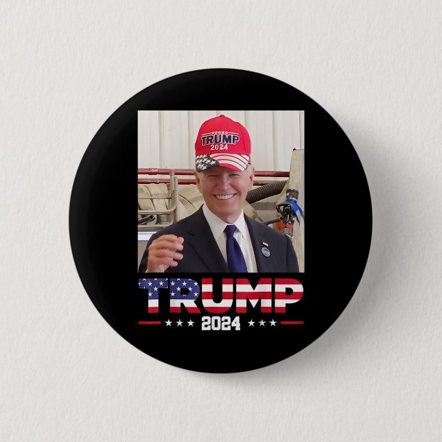 Joe Biden Wearing A Trump Hat  6 Cm Round Badge (Front)