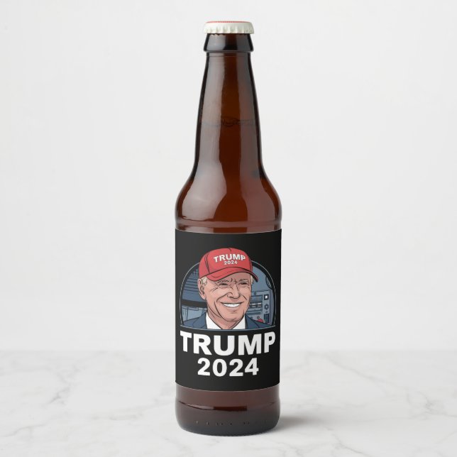 Joe biden Wearing A Trump Hat Beer Bottle Label (Front)