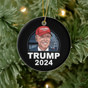 Joe biden Wearing A Trump Hat Ceramic Tree Decoration