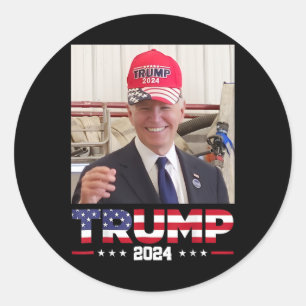 Joe Biden Wearing A Trump Hat Classic Round Sticker
