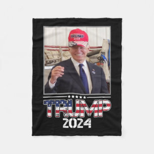 Joe Biden Wearing A Trump Hat Election 2024 Funny  Fleece Blanket