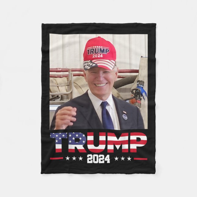 Joe Biden Wearing A Trump Hat  Fleece Blanket (Front)