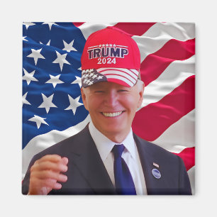 Joe biden Wearing A Trump Hat Magnet