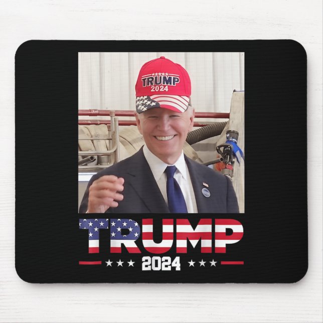 Joe Biden Wearing A Trump Hat  Mouse Mat (Front)