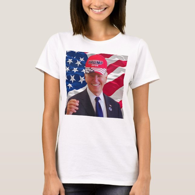 Joe biden Wearing A Trump Hat T-Shirt (Front)