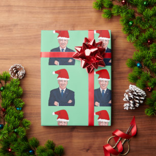 JOE BIDEN WEARING SANTA HAT WRAPPING PAPER