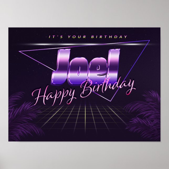 Joel Name Vorname lila retro Poster Geburtstag (Front)