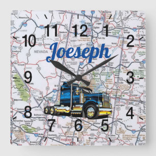 Joeseph's Trucking Road Map Square Wall Clock