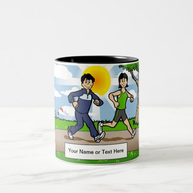 Jogger Runner- Couple Cartoon by PrintedPerfection Two-Tone Coffee Mug (Center)