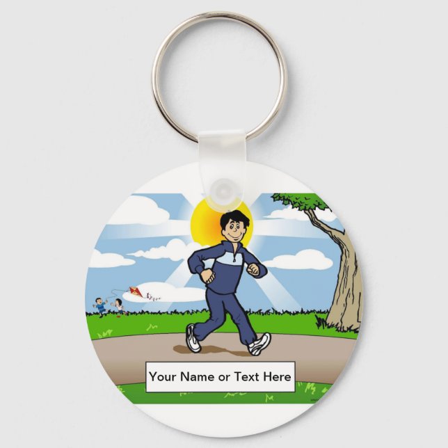 Jogger, Runner - Male Cartoon by PrintedPerfection Key Ring (Front)