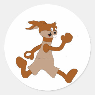 Jogging Cartoon Rabbit Classic Round Sticker