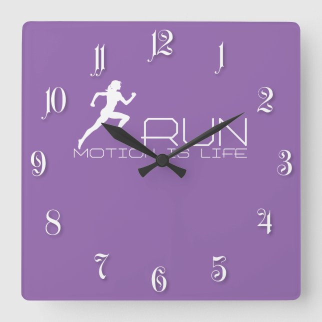 Jogging girl square wall clock (Front)