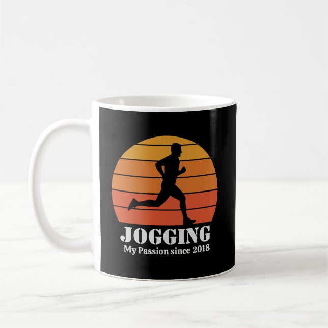 Jogging Hobby Retro Sunset Personalise Coffee Mug (Left)