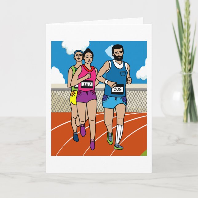 Jogging Marathon Runners And Train Card (Front)