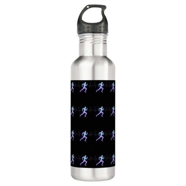 Jogging - Runners Silhouette with Heartbeat Black 710 Ml Water Bottle (Front)