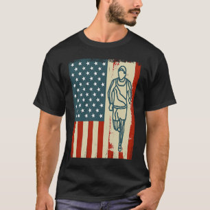 jogging us flag run running sport triathlon americ T-Shirt