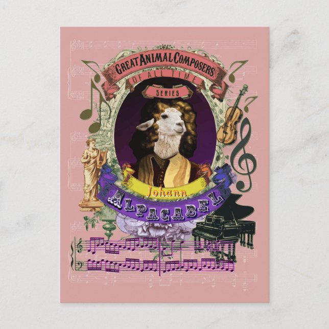 Johann Alpacabel Alpaca Animal Composer Pachelbel Postcard (Front)