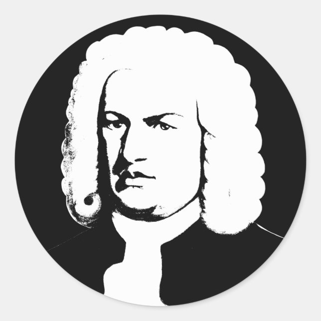 Johann Sebastian Bach abstract in black and white Classic Round Sticker (Front)