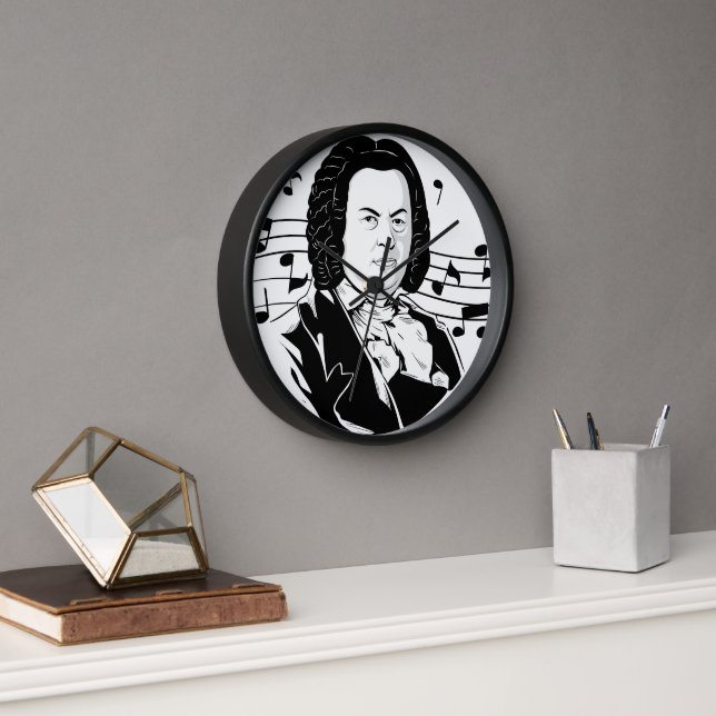 Johann Sebastian Bach Portrait and Bust with Notes Clock (Office)