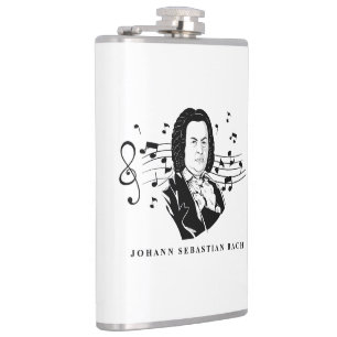 Johann Sebastian Bach Portrait and Bust with Notes Hip Flask