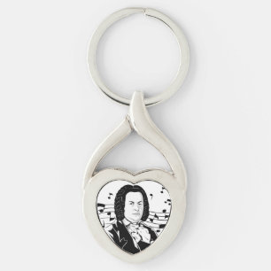 Johann Sebastian Bach Portrait and Bust with Notes Key Ring