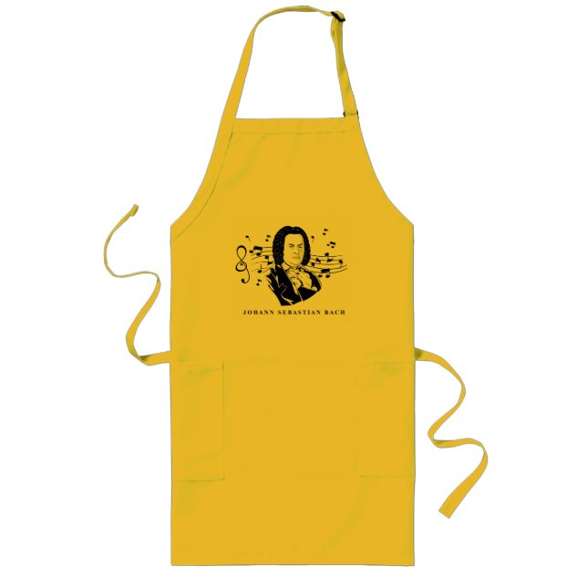 Johann Sebastian Bach Portrait and Bust with Notes Long Apron (Front)