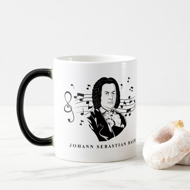 Johann Sebastian Bach Portrait and Bust with Notes Magic Mug (With Donut)