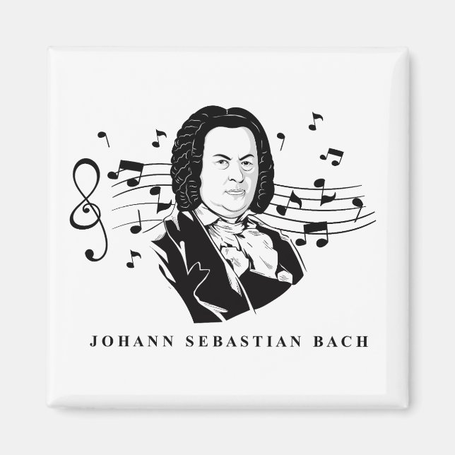 Johann Sebastian Bach Portrait and Bust with Notes Magnet (Front)