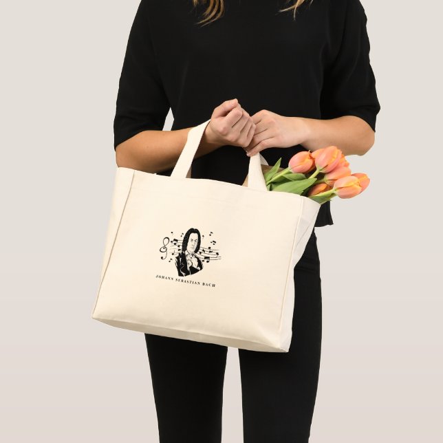 Johann Sebastian Bach Portrait and Bust with Notes Mini Tote Bag (Front (Product))