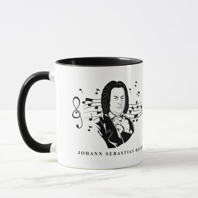 Johann Sebastian Bach Portrait and Bust with Notes Mug (Left)