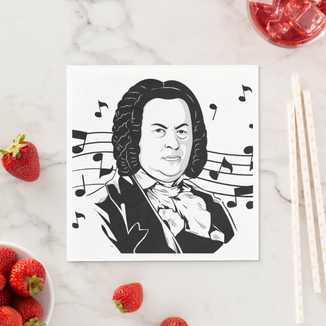 Johann Sebastian Bach Portrait and Bust with Notes Napkin (Insitu)