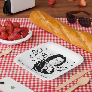 Johann Sebastian Bach Portrait and Bust with Notes Paper Plate