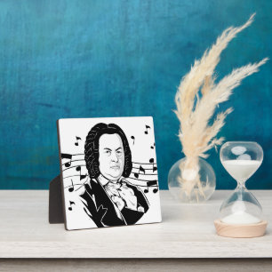Johann Sebastian Bach Portrait and Bust with Notes Plaque