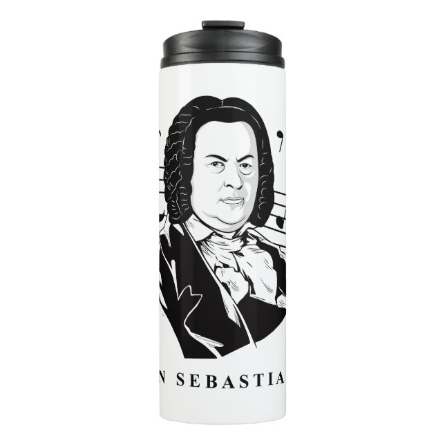 Johann Sebastian Bach Portrait and Bust with Notes Thermal Tumbler (Front)