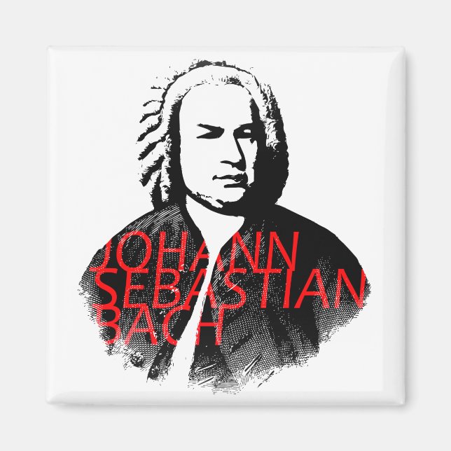 Johann Sebastian Bach portrait and red letters Magnet (Front)