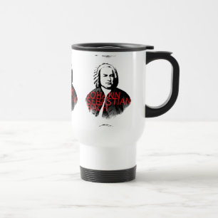 Johann Sebastian Bach portrait and red letters Travel Mug