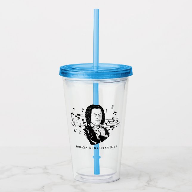 Johann Sebastian Bach Portrait / Bust with Notes Acrylic Tumbler (Front)