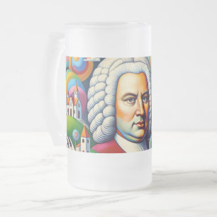 Johann Sebastian Bach: portrait in a modern painti Frosted Glass Beer Mug