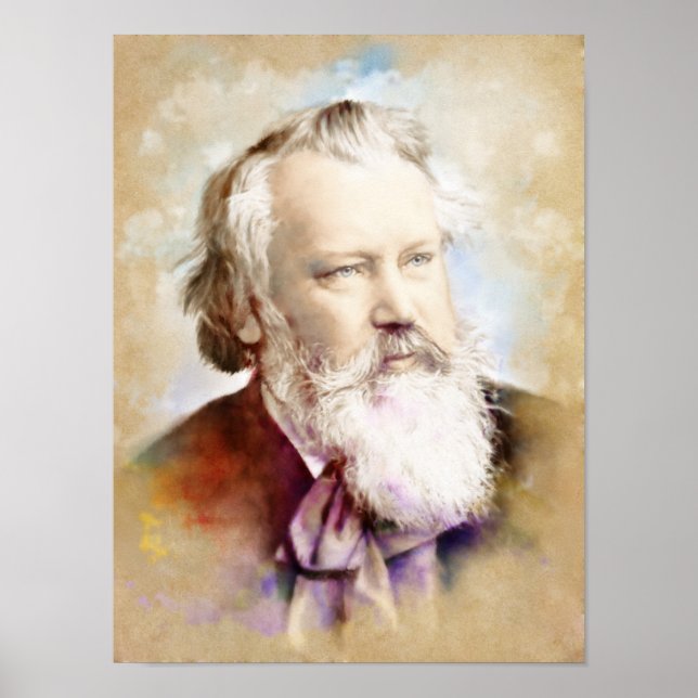 Johannes Brahms Portrait im Aquarell Style Poster (Front)