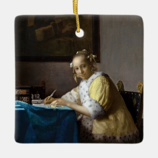 Johannes Vermeer - A Lady writing a Letter Ceramic Ornament (Front)