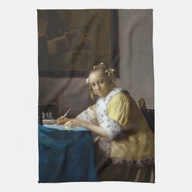 Johannes Vermeer - A Lady writing a Letter Tea Towel (Vertical)