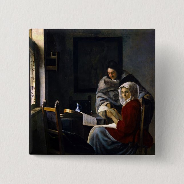 Johannes Vermeer - Girl Interrupted at Her Music 15 Cm Square Badge (Front)