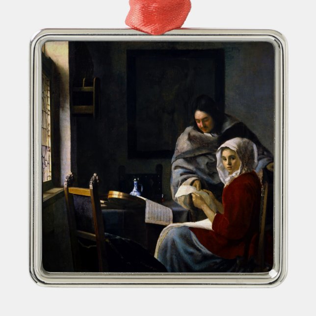 Johannes Vermeer - Girl Interrupted at Her Music Metal Tree Decoration (Front)