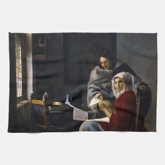 Johannes Vermeer - Girl Interrupted at Her Music Tea Towel (Horizontal)