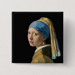 Johannes Vermeer - Girl with a Pearl Earring 15 Cm Square Badge
