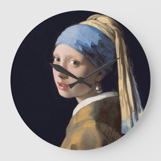 JOHANNES VERMEER - Girl with a pearl earring 1665 Large Clock (Front)