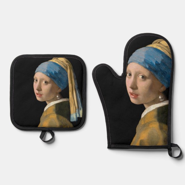 Johannes Vermeer - Girl with a Pearl Earring Oven Mitt & Pot Holder Set (Front)